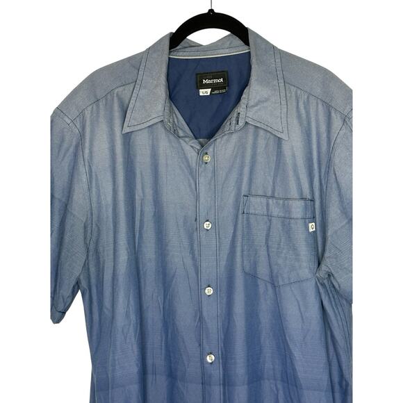 Marmot Mens Blue Gradient Ombré Shirt Large‎ Button Up Outdoor Hiking Camping - Picture 3 of 10